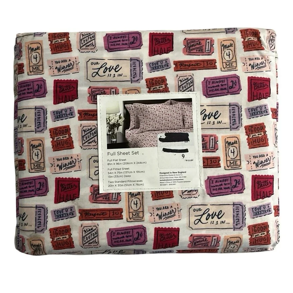 Berkshire Sheet Set Artist Series Pink Love Valentines Tickets Novelty Set Full